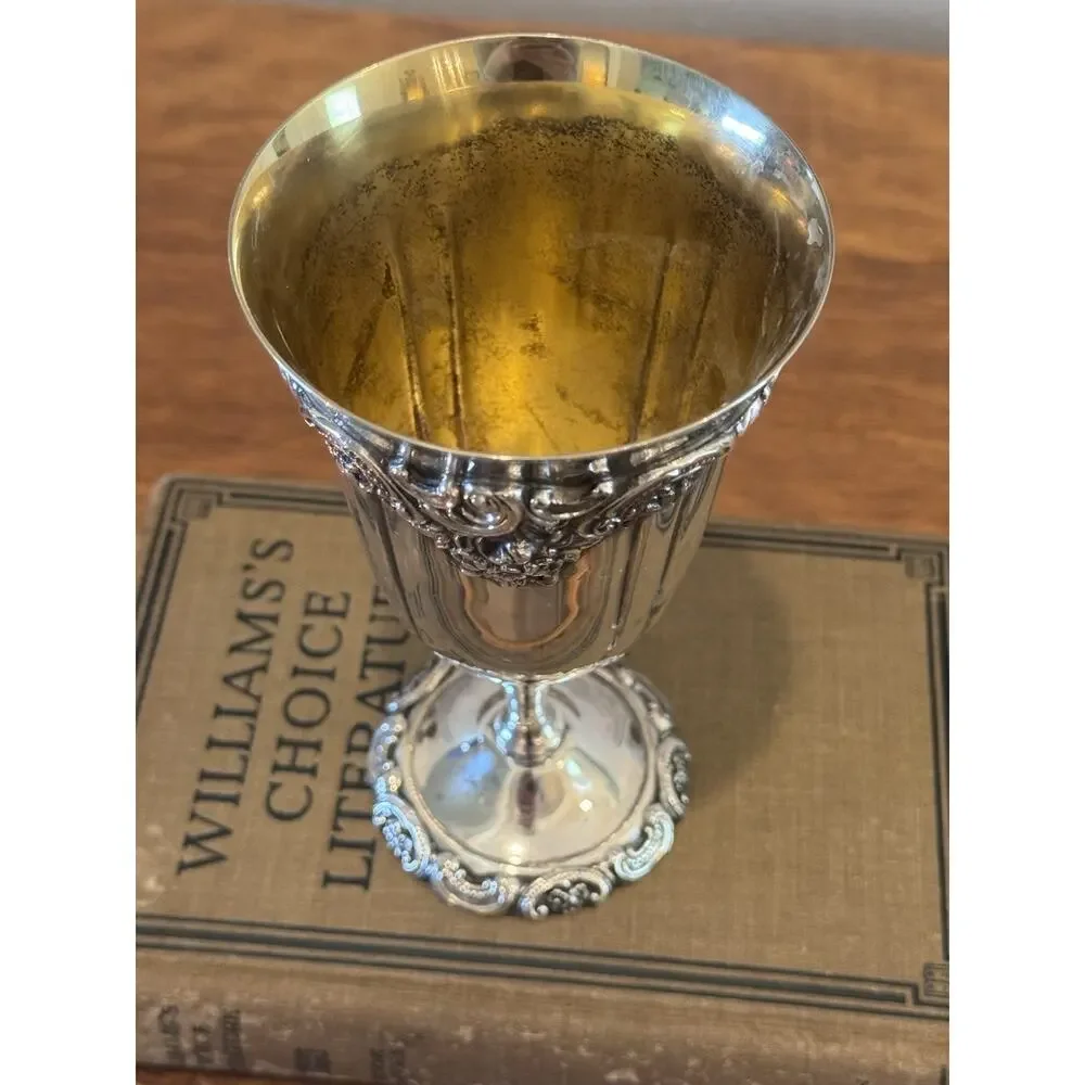 Wallace Baroque Silverplate Water Goblet #237 Gold Wash Interior 6.25”